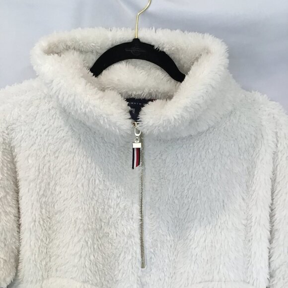 Tommy Hilfiger Teddy Jacket Women's Size Medium Pullover Quarter Zip White Cozy - Picture 6 of 8